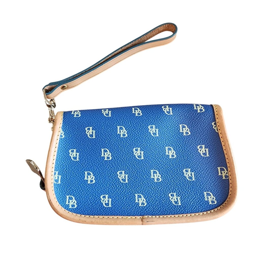 Dooney & Bourke DB Wristlet Clutch Bag Purse Blue w Leather Trim Strap - Picture 2 of 7